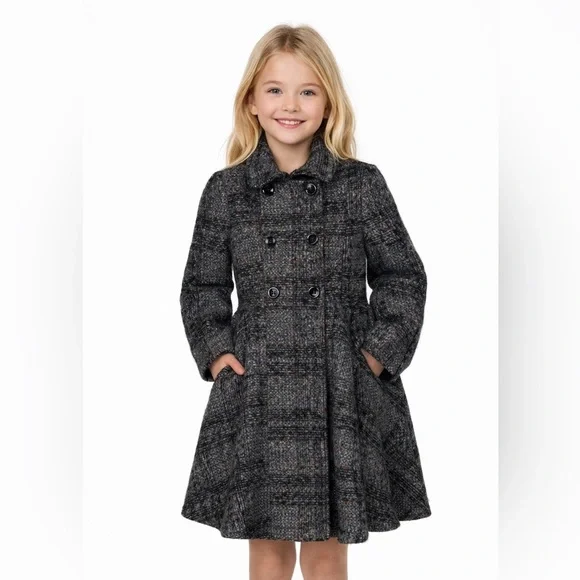 Rothschild Princess Charcoal Plaid Double-Breasted Pea Coat - Picture 1 of 14
